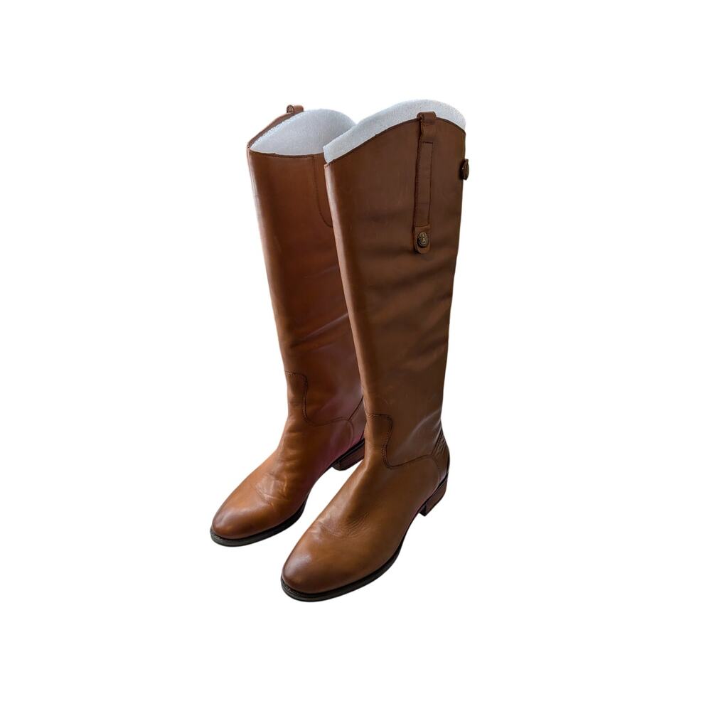 Sam Edelman Penny Leather Riding Boots Size 7.5 Cognac Brown Knee High - Picture 2 of 6